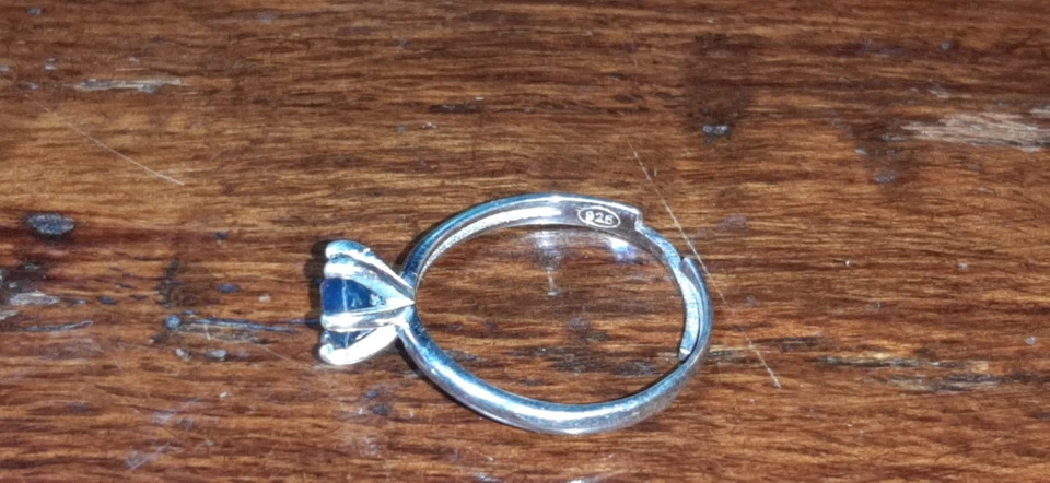 Anello- Solitario-Argento- Zaffiro Blu Vintage - Immagine 4 di 4