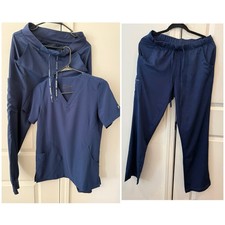 Navy Blue Solid Medical Scrub Set Top Bottom