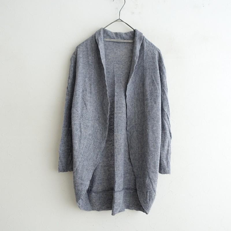 Veritecoeur Linen Knit Cardigan F Navy Light Gray Mix New