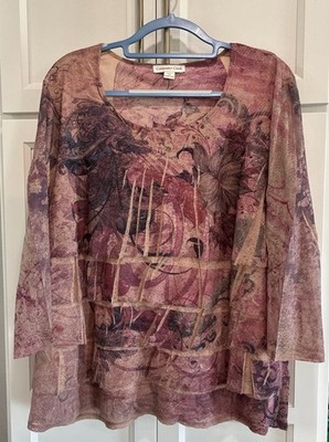 Coldwater Creek Women s Multicolor Floral 3/4 Sleeve Blouse Plus Sz 2X 20/22W