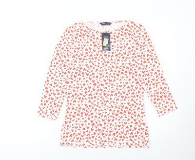 Marks and Spencer Damen weißes 3/4-Ärmel Baumwoll-T-Shirt mit Herzdruck Größe 10