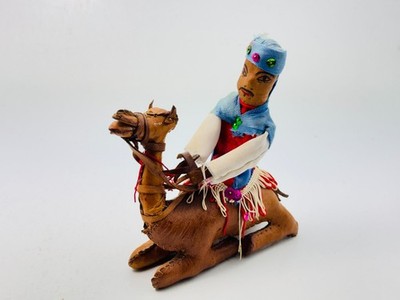Vintage Handcrafted Leather Moroccan Middle East Camel & Rider Figurine 7'' x 7''