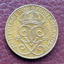 1950 Sweden 1 Ore, Gustaf V (Bronze, 2.0 g, 16 mm), About EF