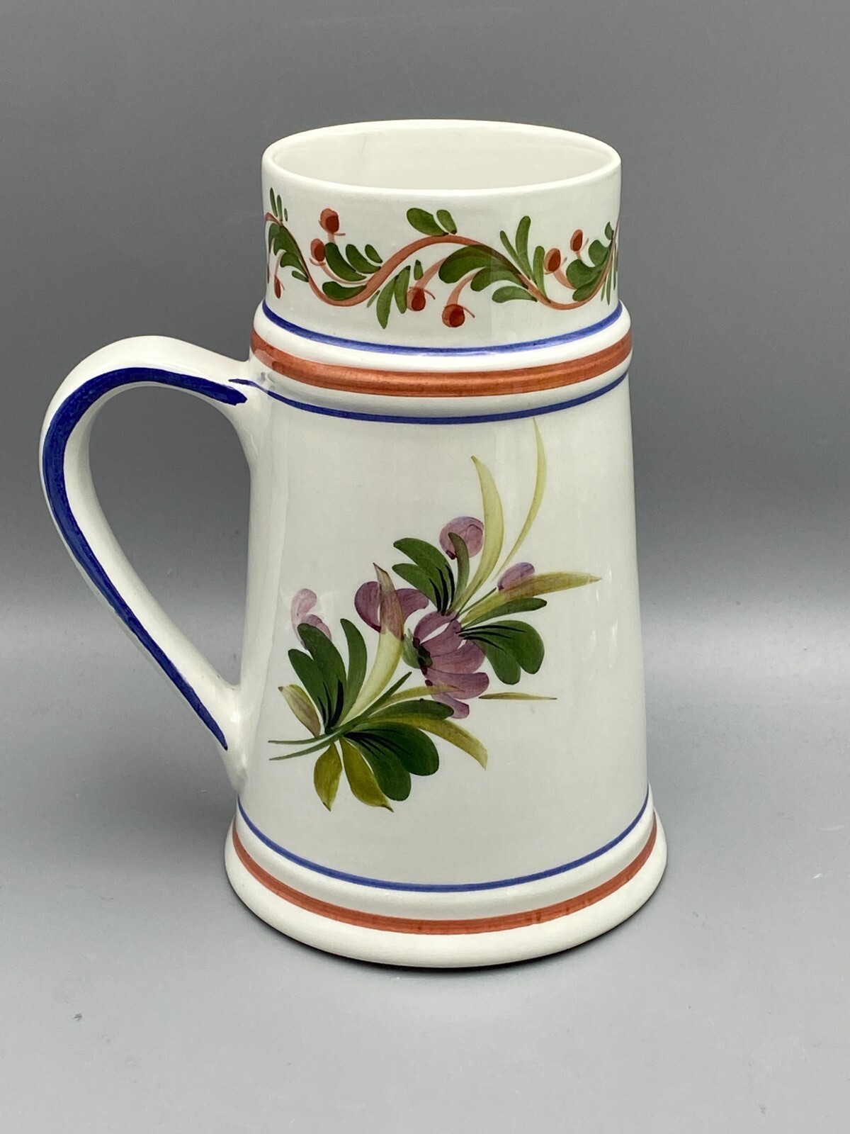 Floral Polychrome Hand Painted Pitcher Jug Flower Pot 7.25"