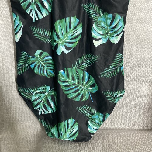 Tempt Me green leaf print one piece swim suit size large ruching - Picture 8 of 14