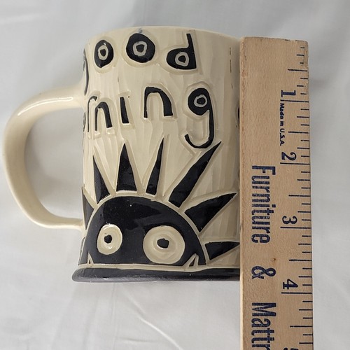 Vintage Sgraffito Pottery Mug Good Morning Wake Up Carved Clay Coffee Mug - Picture 7 of 7