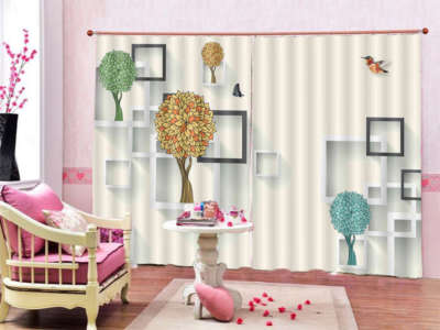 Thick Growth 3D Curtains Blockout Photo Printing Curtains Drape Fabric
