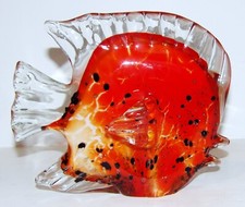 STUNNING MURANO ART GLASS ORANGE BLACK GOLD AVENTURINE TROPICAL FISH SCULPTURE