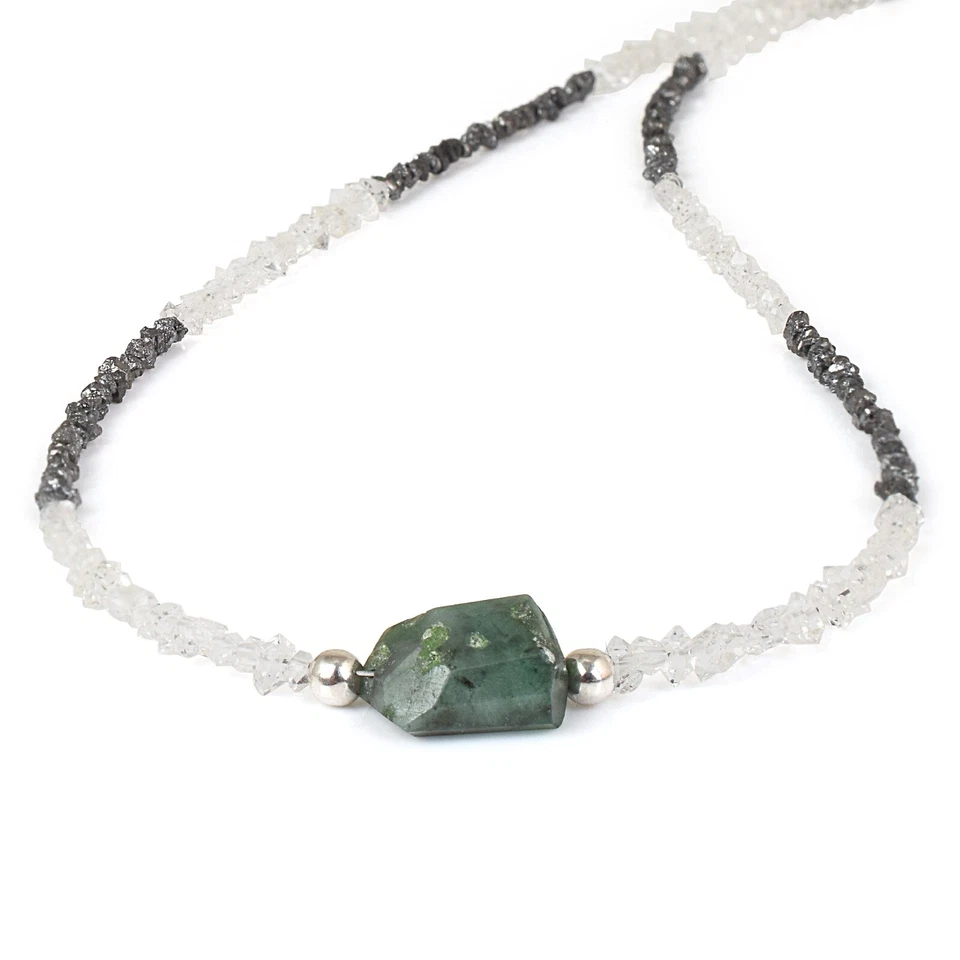 Naturschwarz Diamant & Herkimer Quarz AAA Smaragd Perlen Verstellbar Halskette - Bild 4 von 4
