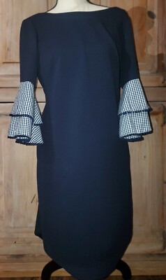Jessica Howard Navy Blue White Gingham Bell Sleeve Dress