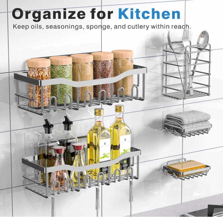 Shower Caddy 5-Pack, Adhesive Organizer, Rustproof Stainless Steel, No Drilling