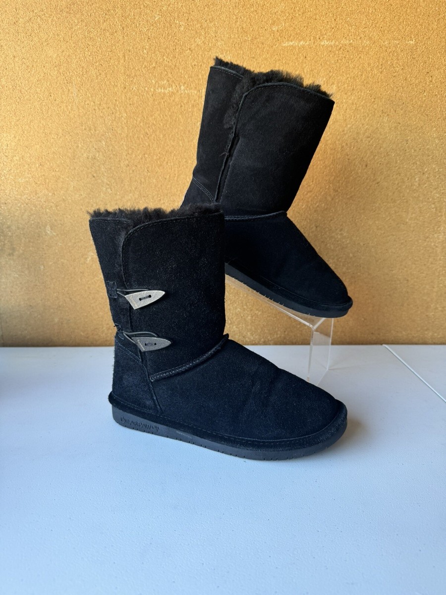 Bearpaw Womens Abigail Black Suede Winter Boots Shoes