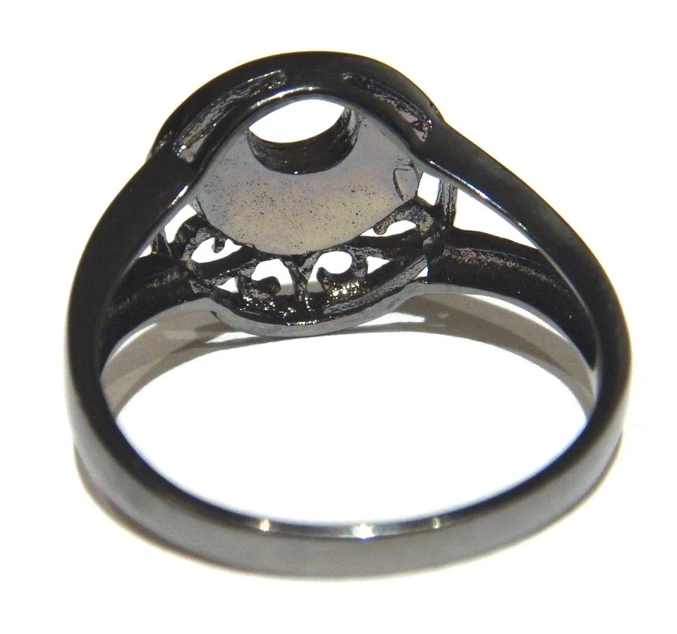 ANILLO LUNA CRECIENTE AZUL NEGRO METAL PISTOLA gótico oculto ojo místico imitación ópalo de fuego T3 Foto 4 de 4