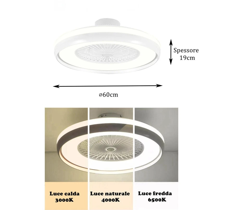 Plafoniera Ventilatore da Soffitto LED 62W Telecomando 6 Velocità Dimmer IP20 - Immagine 4 di 4