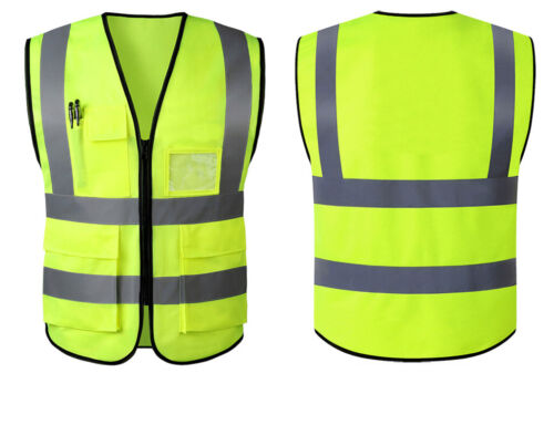 5 poches jaune haute visibilité classe 2 gilet de sécurité à fermeture éclair - Photo 1 sur 1