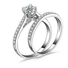 1 CT White Round Cut CZ Wedding Ring Set In Solid 925 Sterling Silver