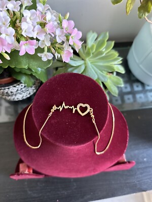 Damen Goldlegierung Pulsierender Herzschlag schöne kleine Halskette Liebe Herz (21 cm)