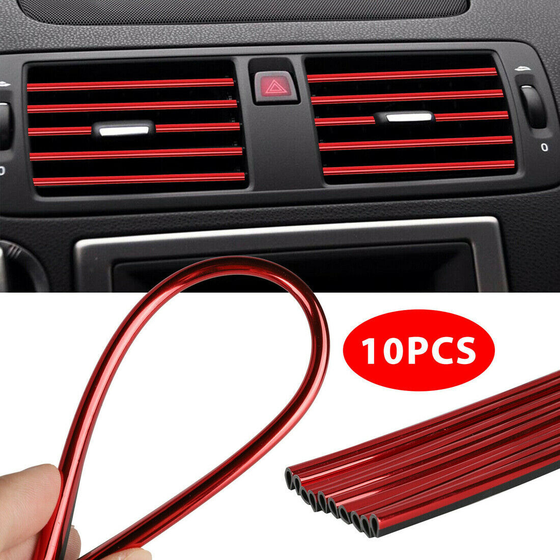 10x Auto Car Accessories Red Air Conditioner Outlet Decoration Strip Universal