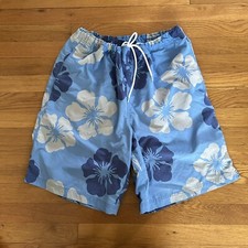 Lands End Men s Hawaiian Hibiscus Swim Trunks Shorts L Large 36 38