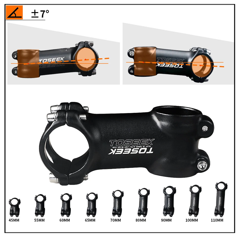 TOSEEK Bicycle Stem 28.6*31.8mm +/-7° Aluminum Alloy MTB Road Bike Stem 45-110mm - Image 4 of 4
