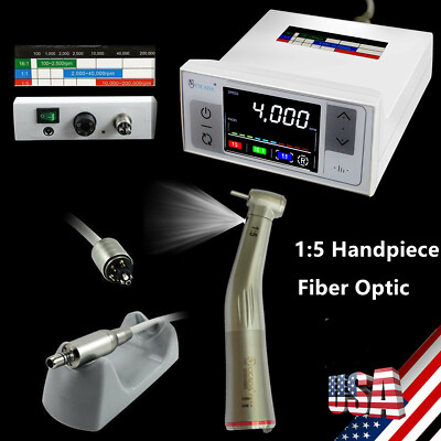 Dental LED Electric Micro Motor + 1:5 Fiber Optic Handpiece Fit NSK KAVO
