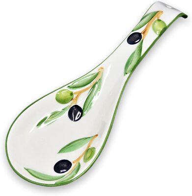 ital. Relief Keramik Löffelablage Olive grün, Löffelhalter rustikal ca. 28cm