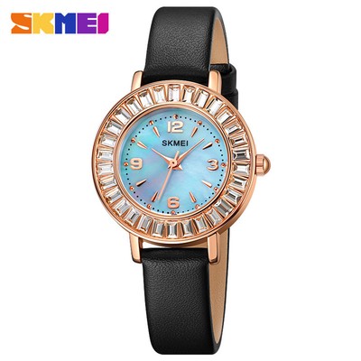 SKMEI WoMen's Luxury Clear Rhinestone Dress Quartz Watch Leather Band Waterproof