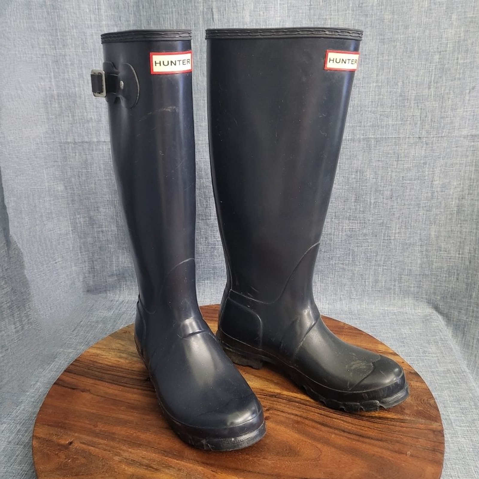HUNTER BOOTS Women's Original Tall Gloss Rain Boots Dark Navy Blue Size 6-image