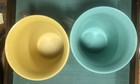 Set of 2 Mid Century Burrite Plastic Mugs  Turquoise w/Gold Leaves And Yellow — photo 4