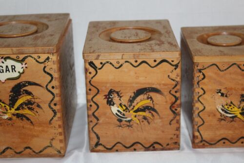 Vintage Specht Holzgeschirr Japan handbemalter Hahn stapelbare Kanister 4er Set - Bild 3 von 8