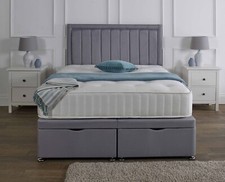 Lift up Divan Bed Ottoman Divan Plush Velvet 24" Headboard Mattress 3FT 4FT6 5FT