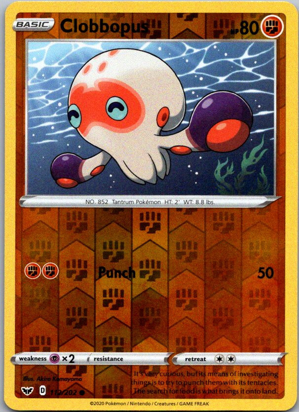 Pokemon Sword & Shield Base Clobbopus Reverse Holo 112/202