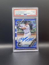 PEYTON BURDICK 2019 Bowman Chrome Draft RC Blue Wave Auto /150  PSA 9