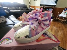 JoJo Siwa Pink Purple Sequins Heart Bow Shoes Girls High Top Sneakers Size 4 New