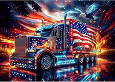 Truck Diamond Art Kits for Adults, American Flag Eagle Diamond Painting Dots 5D