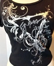Women's Embellished Guess Shirt Sz Jr. M Rhinestones - Metallic Accents