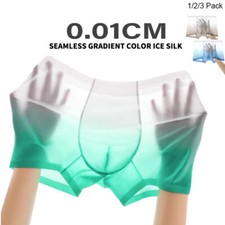 Men Transparent Underwear Shorts Ice Silk Mesh Boxer Briefs Gradient Color Trunk