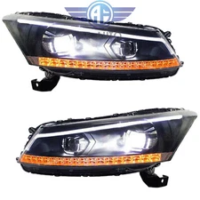 LED DRL Headlights For 2008-2012 Honda Accord Turn Signal Sequential Indicator