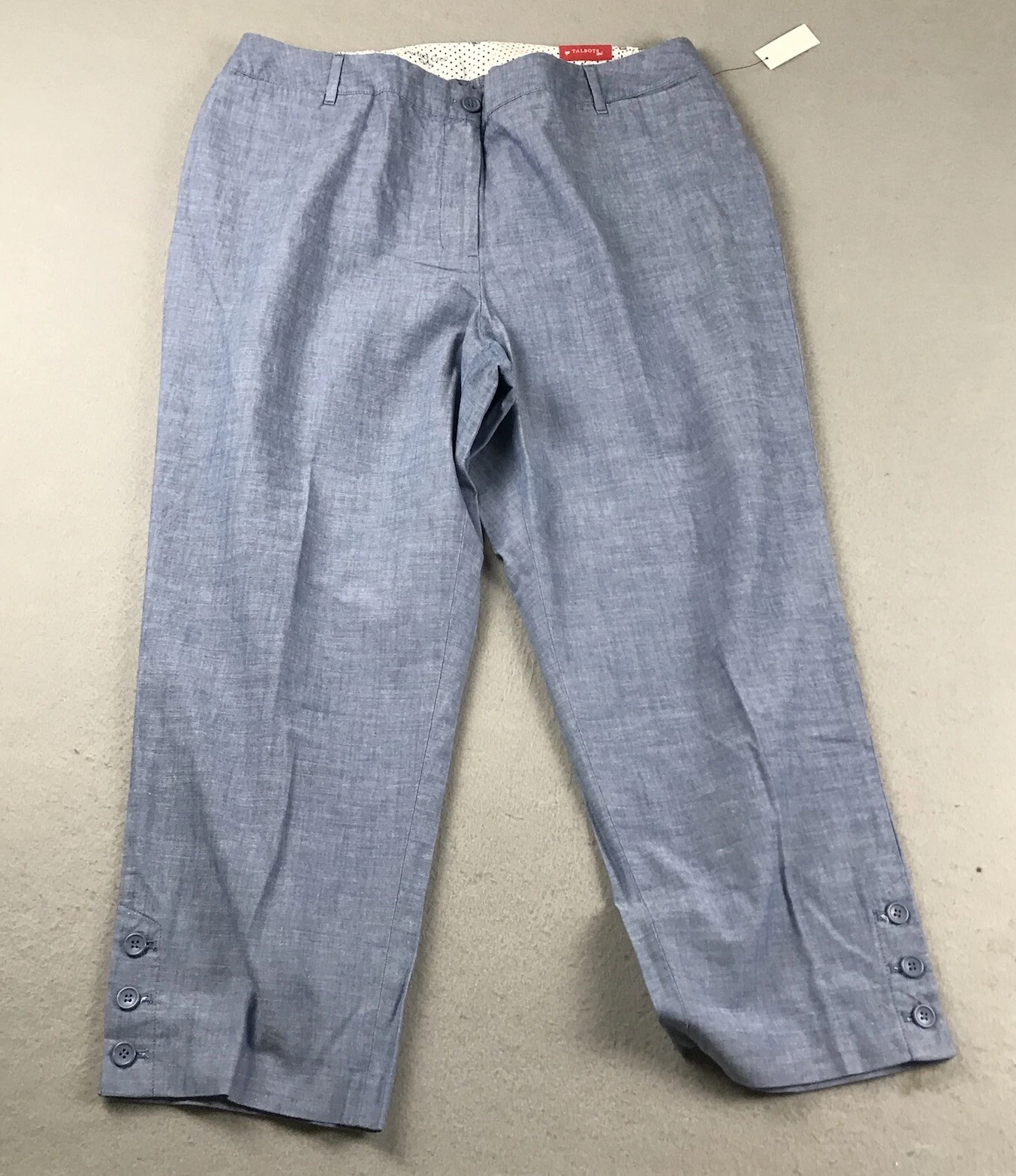 Talbots Pants Womens 16W Blue Cotton Flat Front Curvy Straight Capris NWT