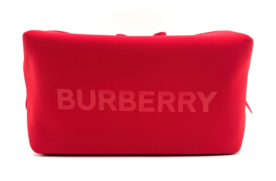 New! Burberry Logo Clutch Toiletry Bag Cosmetic Pouch Travel Case ~ Red - Image 3 of 4
