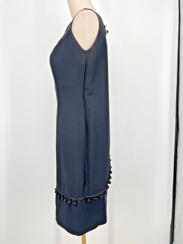 Susan Lynne Retro 60s 70s Style GoGo Shift Black Mini Dress buble trim vintage - Picture 5 of 9