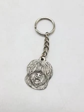 1982 I Love My Old English Sheepdog Rawcliffe Pewter Keychain Key Ring