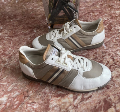 Gucci Women's Ace White Beige Low Top Trainer 234359 Size 37.5/US 7.5 EUC, $798