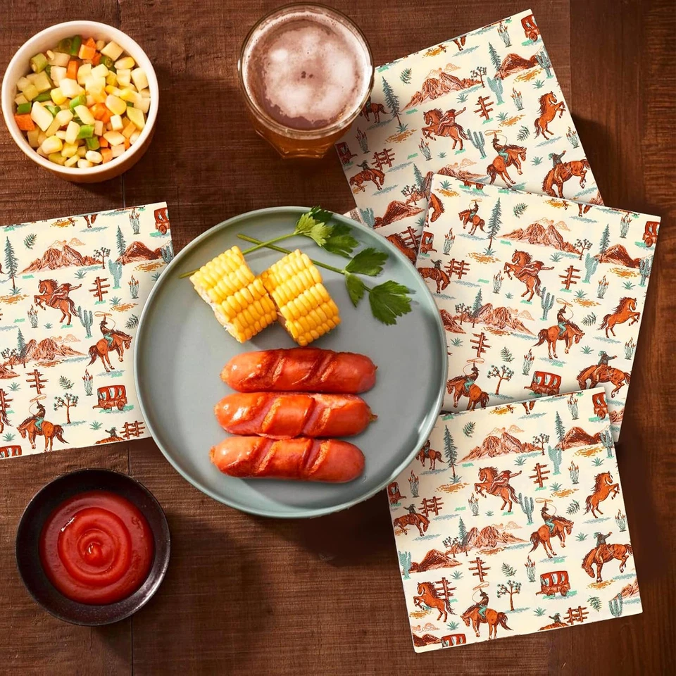 Servilletas de papel vintage de vaquero del oeste de 50 piezas servilletas de almuerzo de rodeo del salvaje oeste Tropi Foto 4 de 4