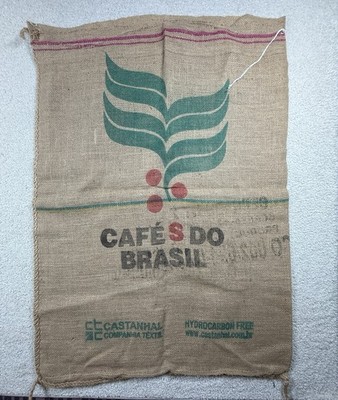 CAFÉS DO BRASIL Burlap Coffee Sack Bag Brown Jute Brazil Coffeeshop Farm Decor