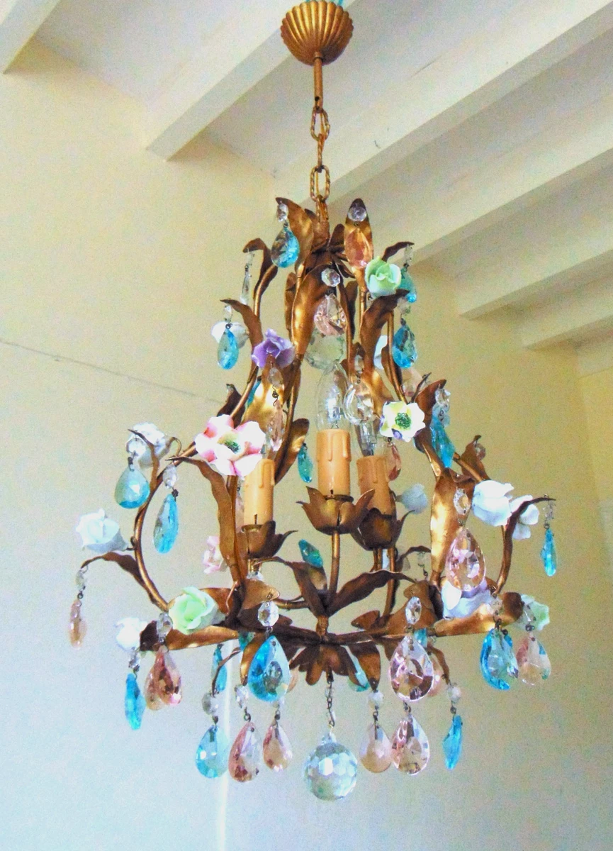 Lustre Cage En Bronze Garni De Pampilles De Cri