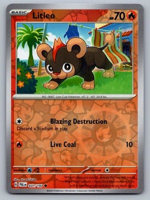 Pokemon TCG SV02: Paldea Evolved Litleo 031/193 Reverse Holo