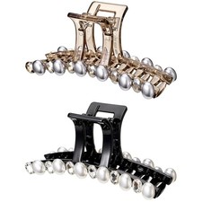 Rhinestones Hair Claw Clips, Textention Large Plastic Crystal Pearls Clips fo...
