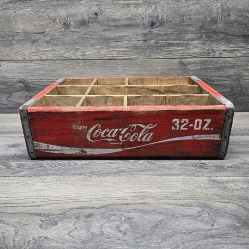 Vintage Red Coca-Cola 12 Bottle Wooden Crate Decor Rustic White Lettering