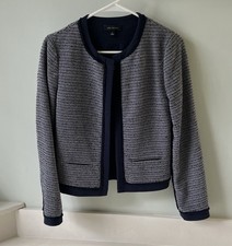 Ann Taylor Navy White Textured Tweed Jacket Size 0